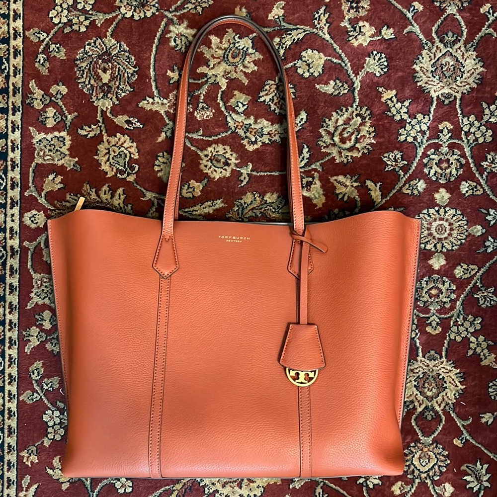 Tory Burch Orange Leather Tote with Structured Design